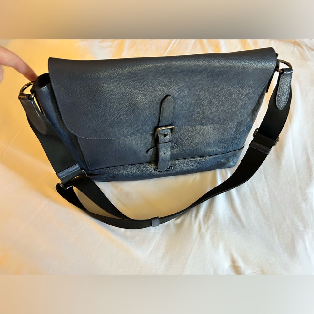 Coach Navy Pebbled Leather Messenger Bag
